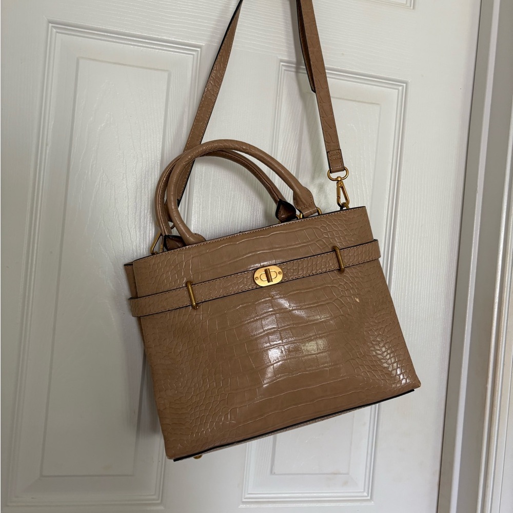 Tan Crocodile-Embossed Handbag vegan